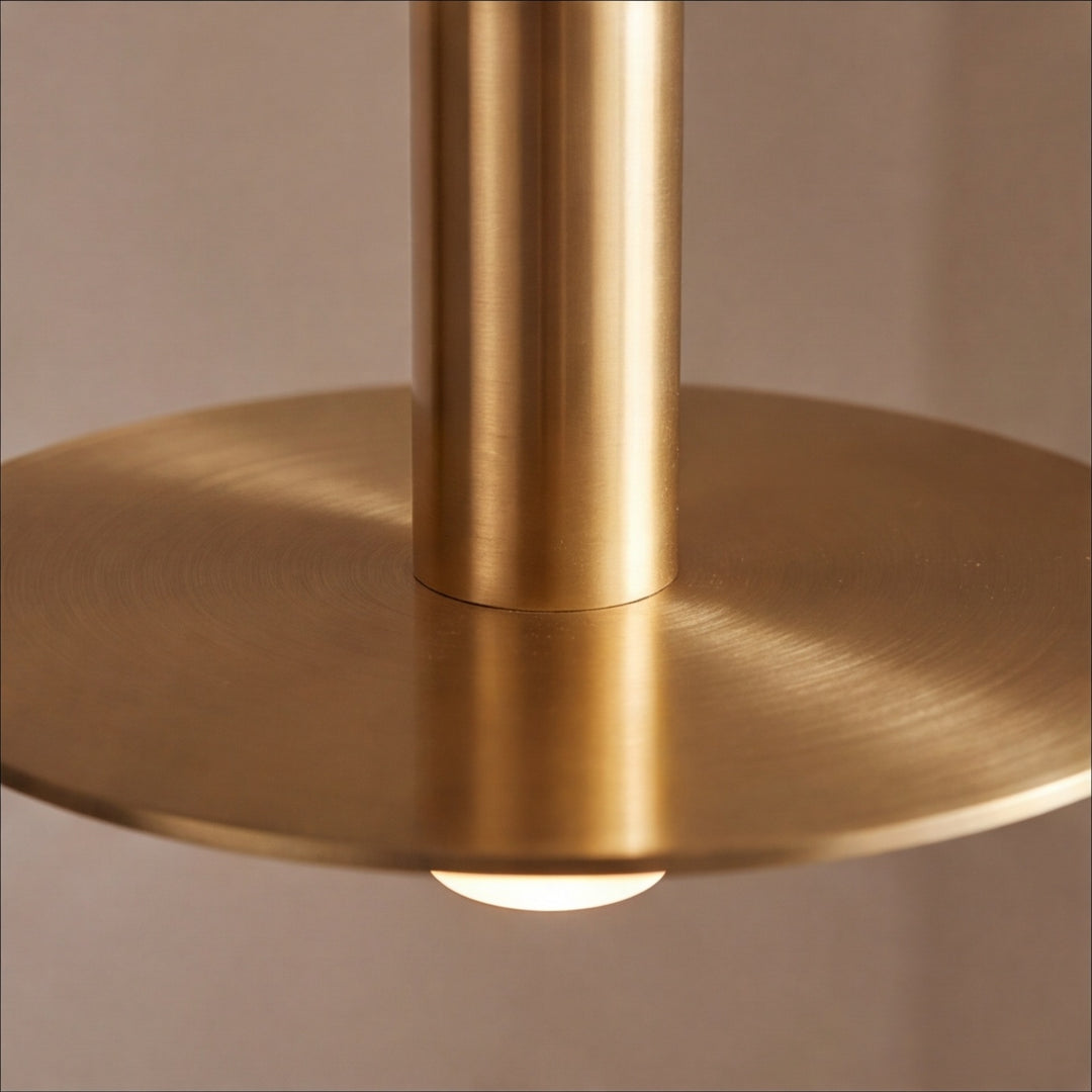 Modern Brass Disc LED Pendant Light with Slim Architectural Stem