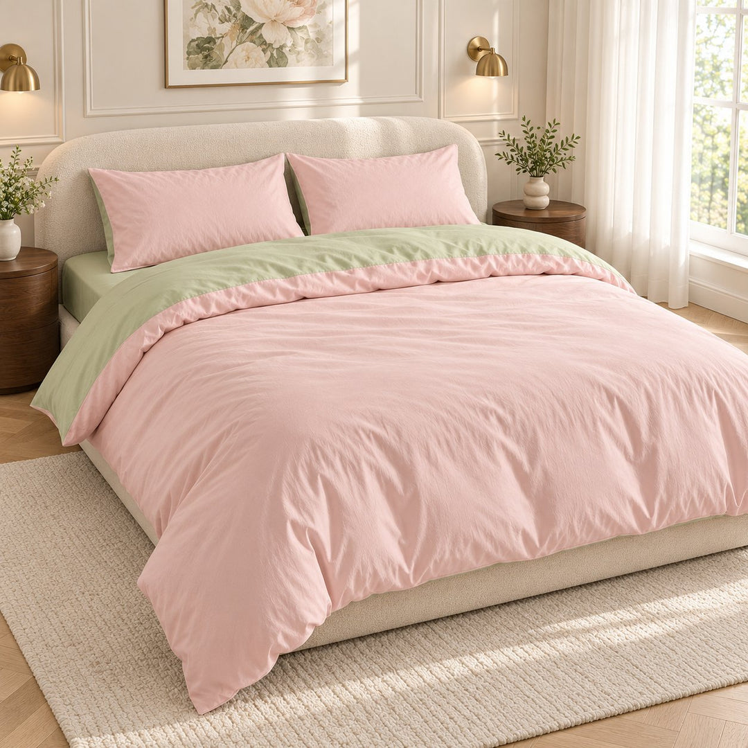 Reversible Cotton Bedding Set with Duvet Cover and Pillowcases Lightweight Breathable Design