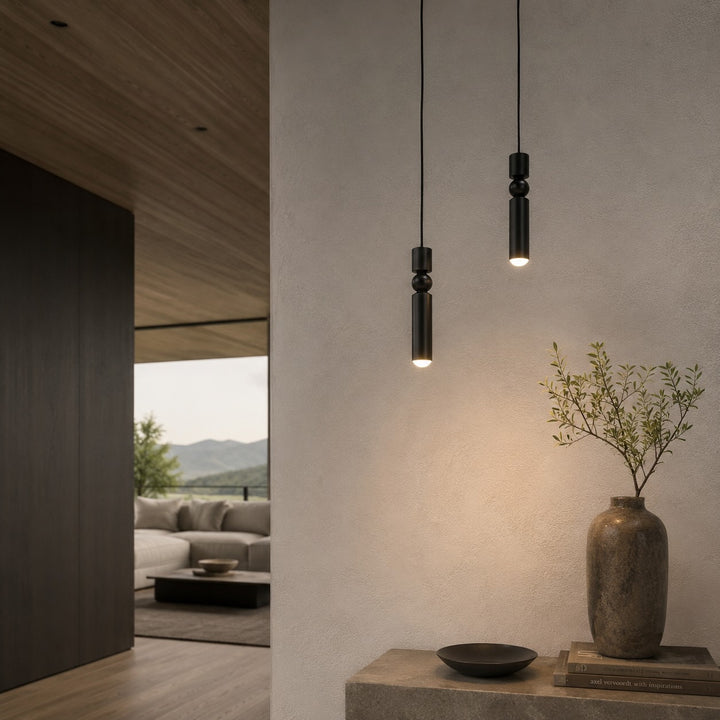 Modern Black Pendant Light with Adjustable Dimmable LED and Geometric Metal Design