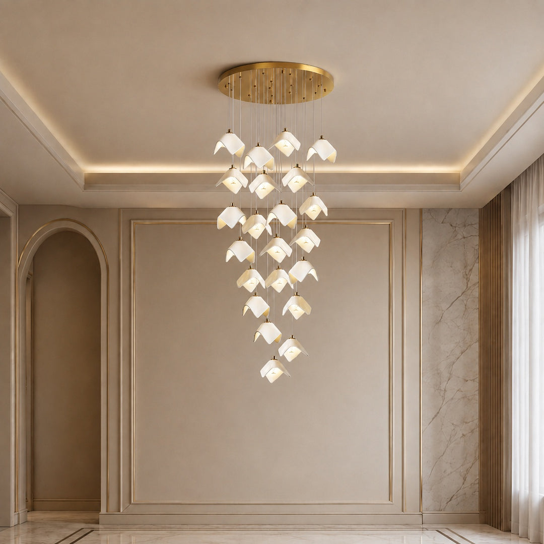 Modern Chandelier Ceiling Light Adjustable Gold Metal and Ceramic LED Fixture 7 to 64 Bulbs