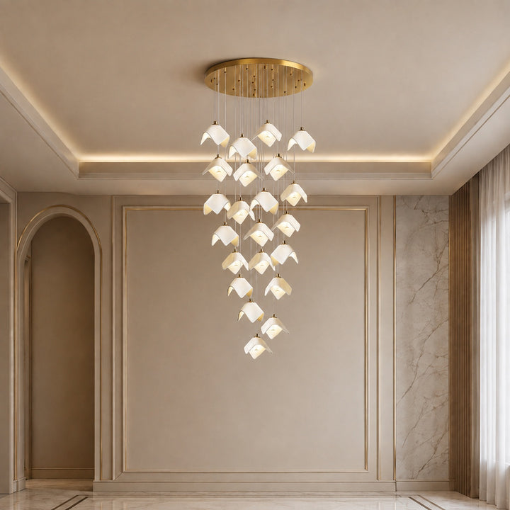 Modern Chandelier Ceiling Light Adjustable Gold Metal and Ceramic LED Fixture 7 to 64 Bulbs