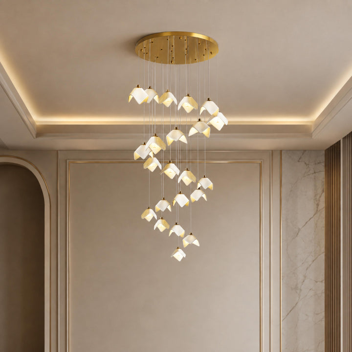 Modern Chandelier Ceiling Light Adjustable Gold Metal and Ceramic LED Fixture 7 to 64 Bulbs