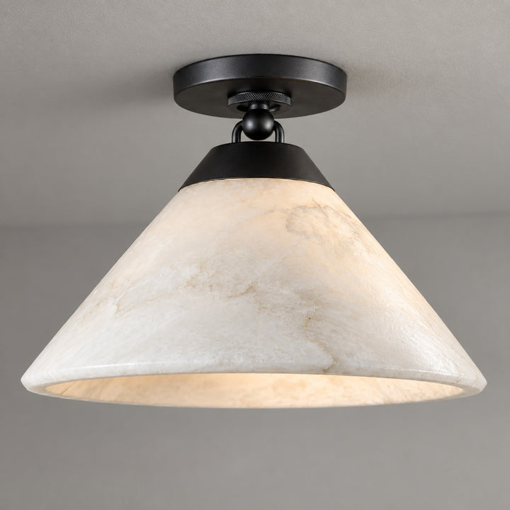 Modern Flush Mount Ceiling Light Alabaster Shade LED 12 Inch Diameter Energy Efficient