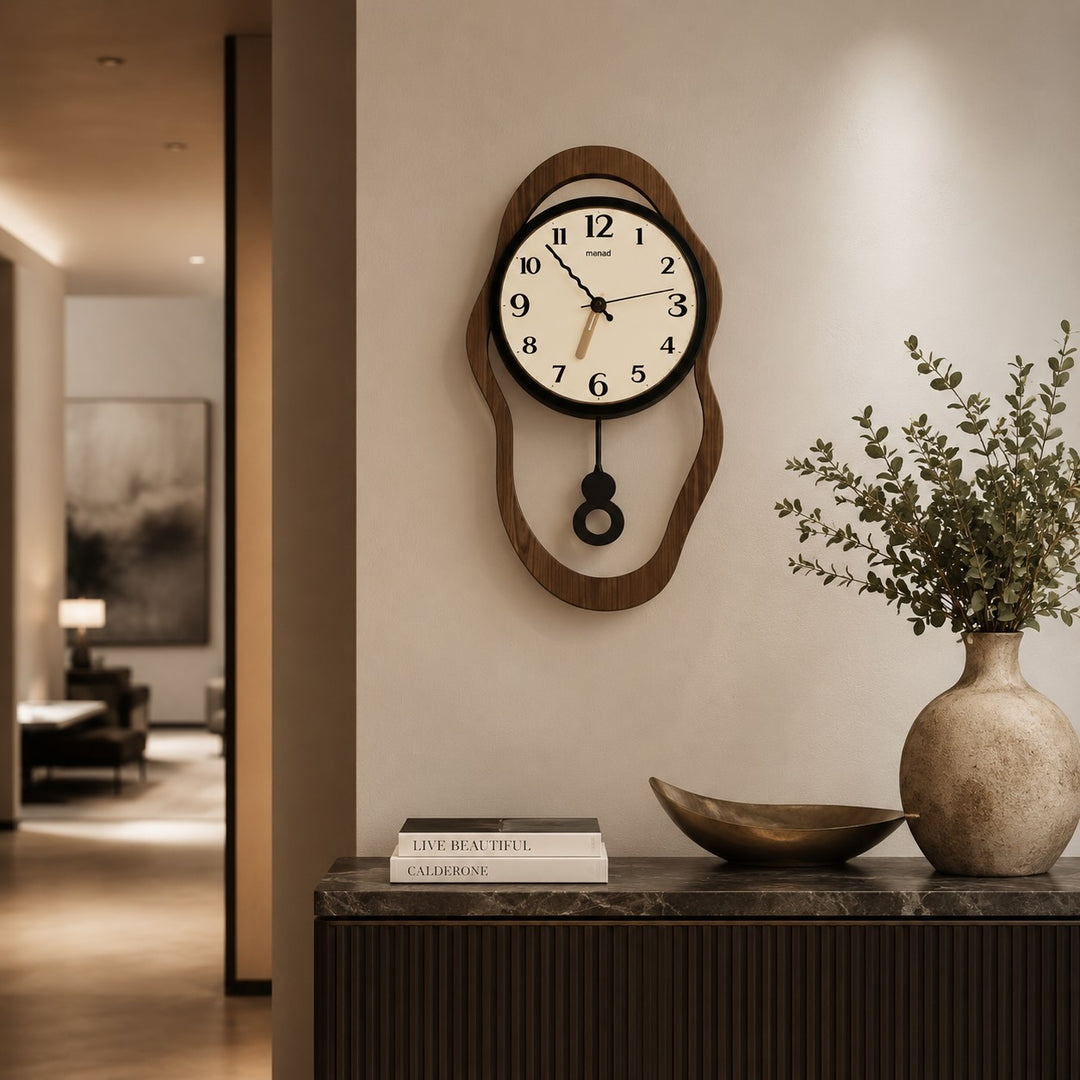 Retro Modern Wall Clock Silent Operation Acrylic Plastic Timber Finish Decorative Timepiece