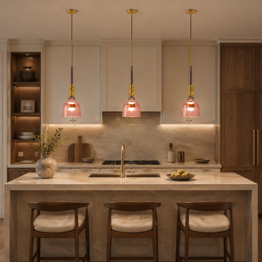 Modern Glass Pendant Light Adjustable Height Hanging Fixture LED for Kitchen Dining