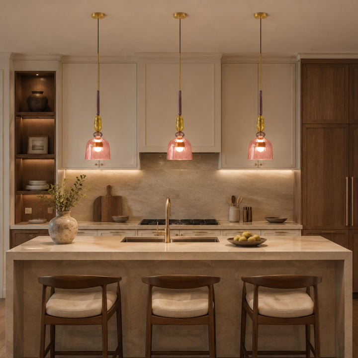 Modern Glass Pendant Light Adjustable Height Hanging Fixture LED for Kitchen Dining