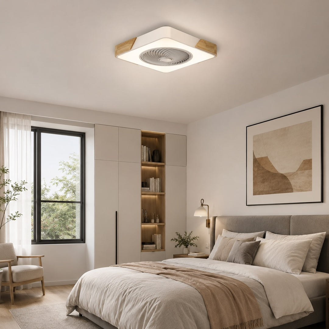 Modern Bladeless Ceiling Fan with Lights Flush Mount Iron Frame LED Dimmable Color Temperature