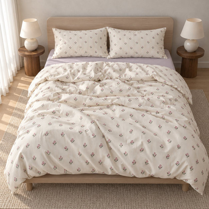 Vintage Floral Print Bedding Set Polyester Duvet Cover Flat Sheet Pillow Case Cozy Design