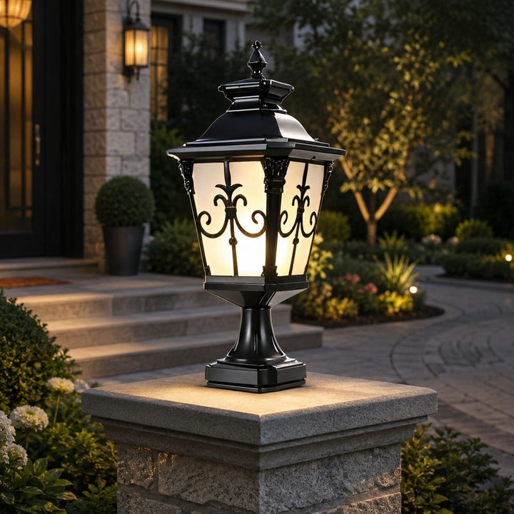 Solar Outdoor Garden Light Modern Fence Post Fixture Die Cast Aluminum LED Warm White