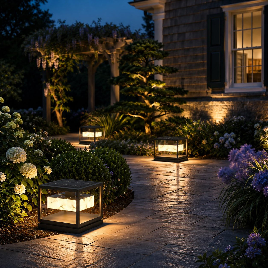 Solar Powered Modern Square Outdoor Garden Lights Waterproof Stainless Steel LED Deck Light