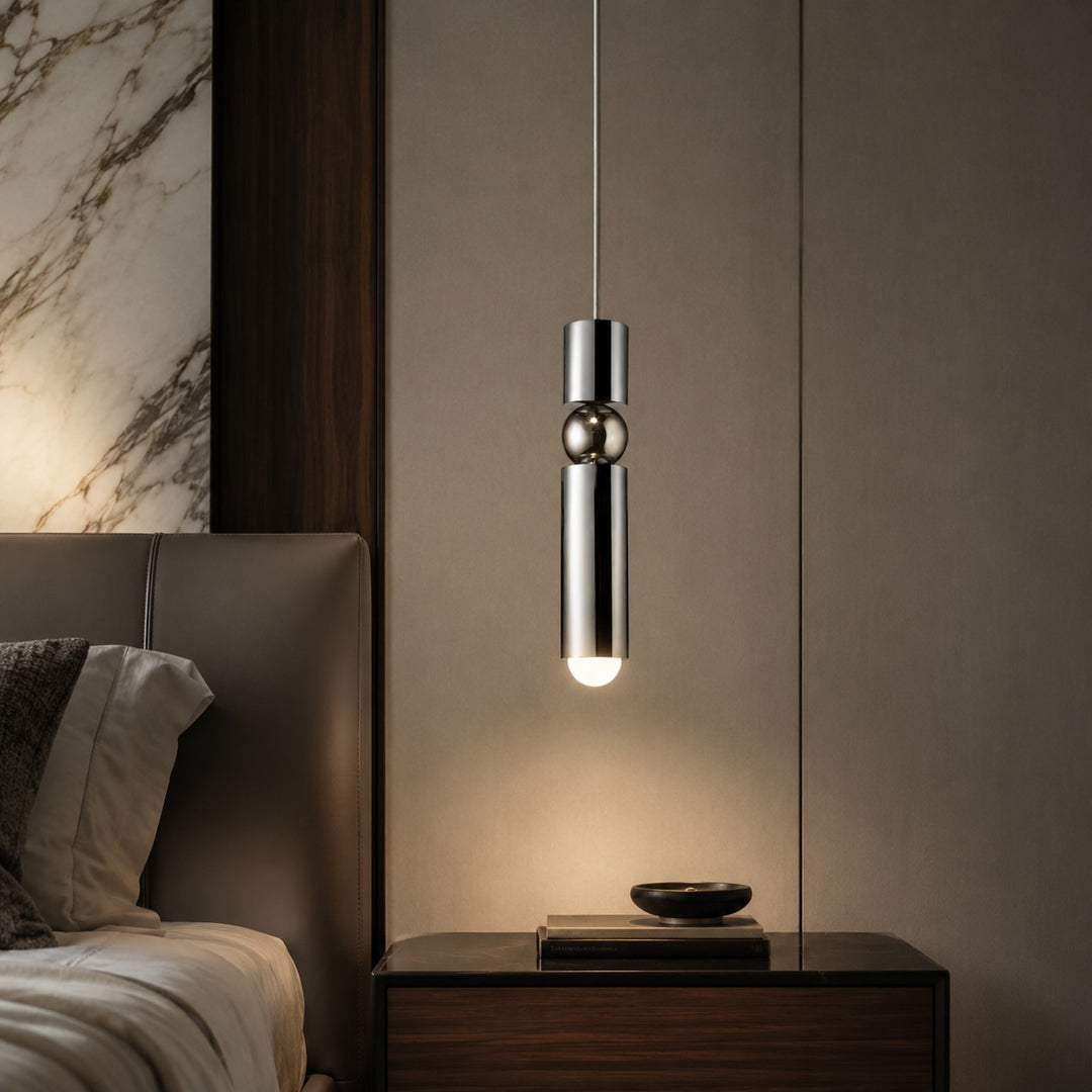 Modern Black Pendant Light with Adjustable Dimmable LED and Geometric Metal Design