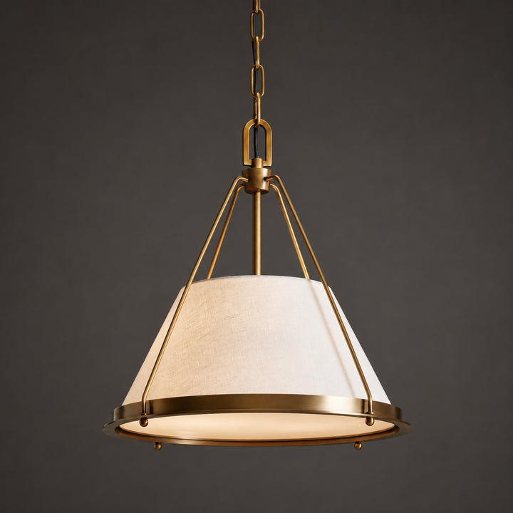 Modern Brass Pendant Light Hanging Linen Fabric Shade Chain Fixture for Kitchen Island Dining Room