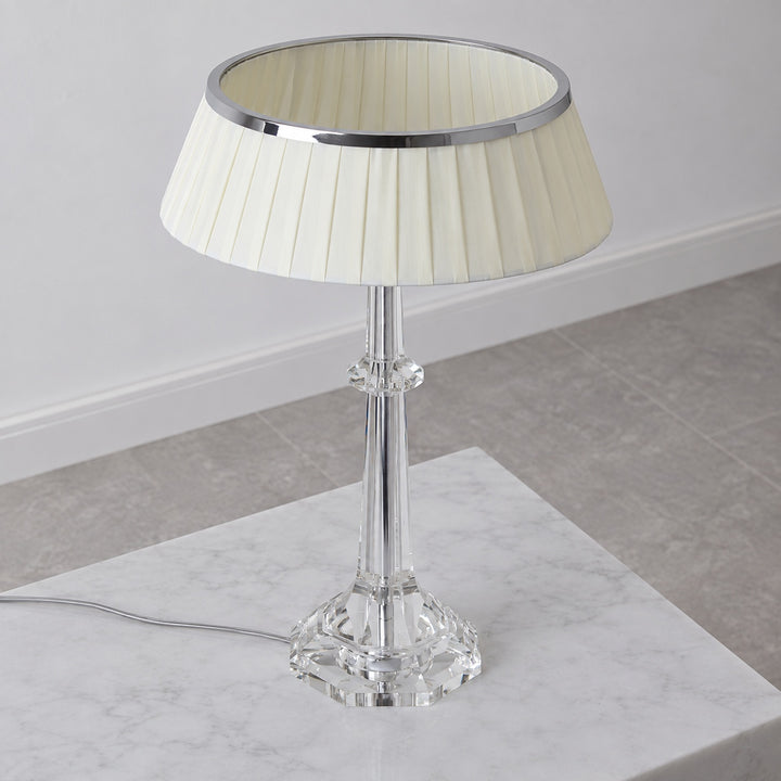Modern Table Lamp Adjustable Height LED Edge Lighting Chrome Fabric Shade K9 Crystal Base