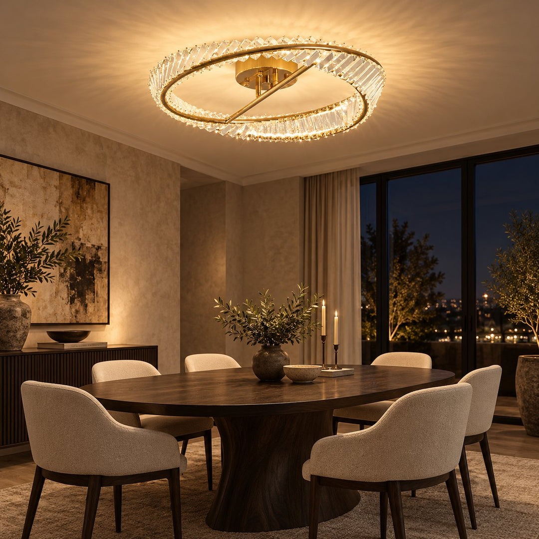 Modern Circular Flush Mount Ceiling Light Stainless Steel Glass Integrated LED Adjustable Color Temperature
