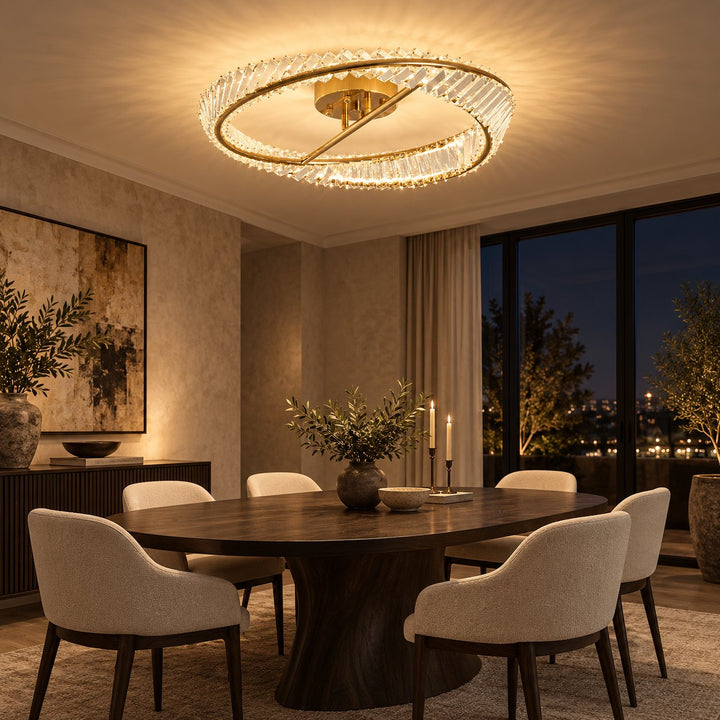 Modern Circular Flush Mount Ceiling Light Stainless Steel Glass Integrated LED Adjustable Color Temperature