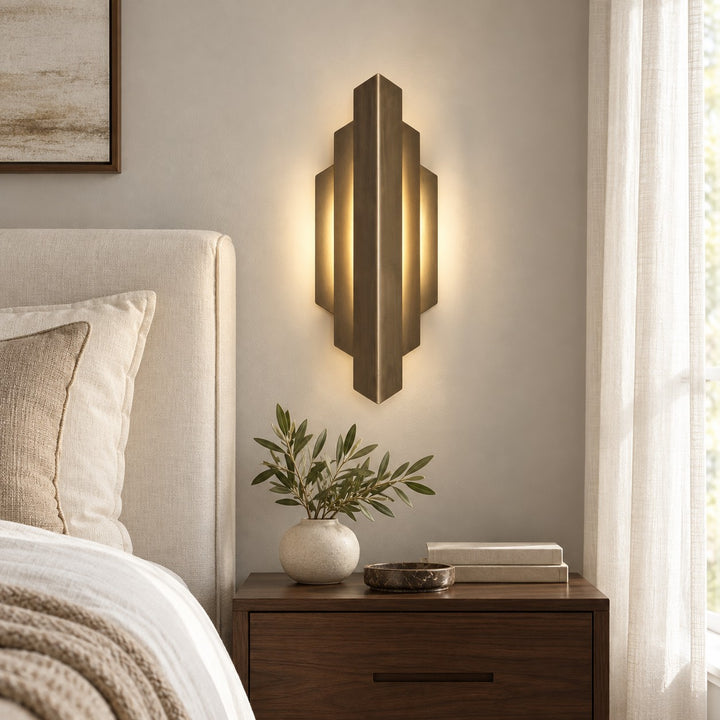 Antique Brass Art Deco Wall Sconce – Geometric Interior Wall Light