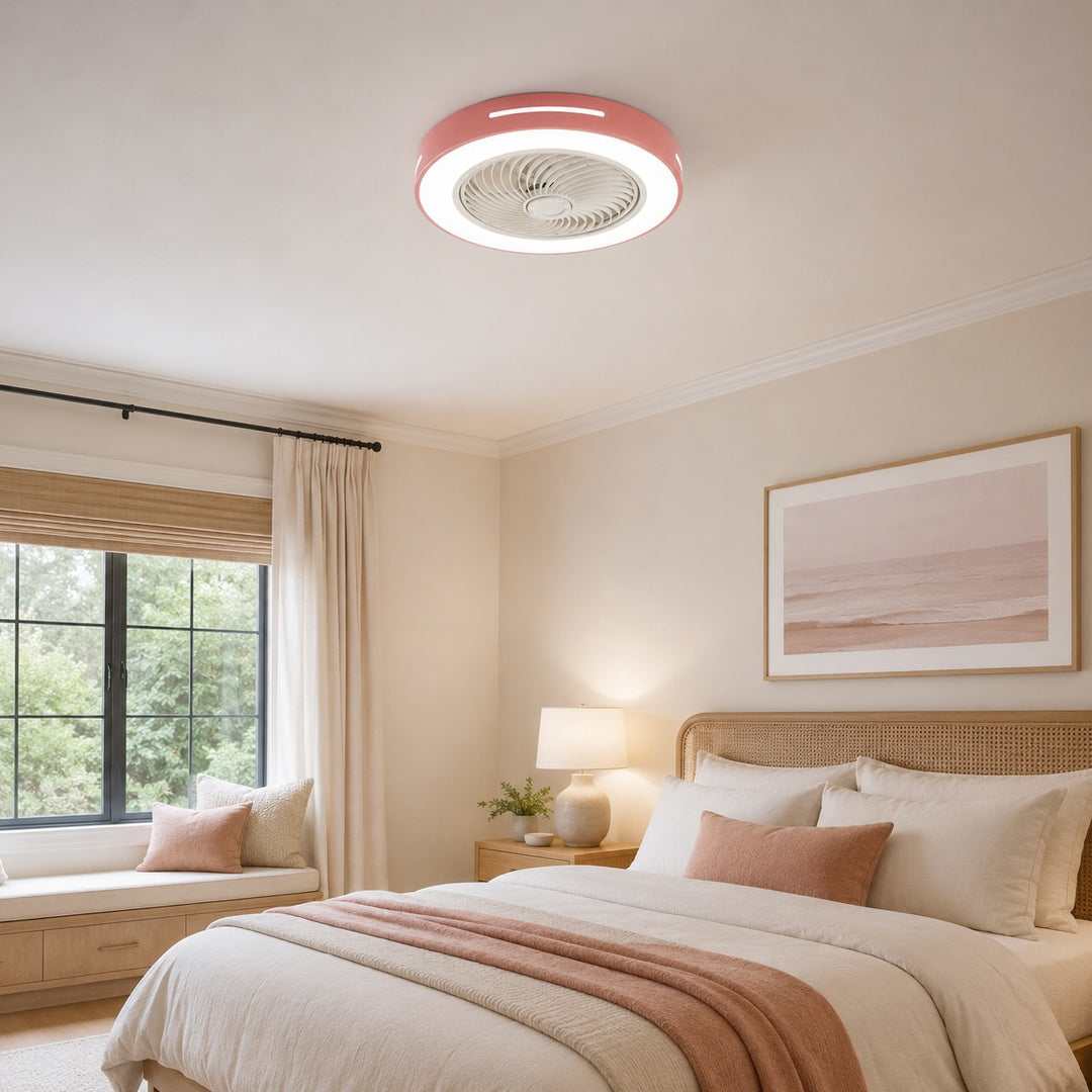 Modern Bladeless Ceiling Fan with Lights Flush Mount Iron Adjustable LED 72W for Home