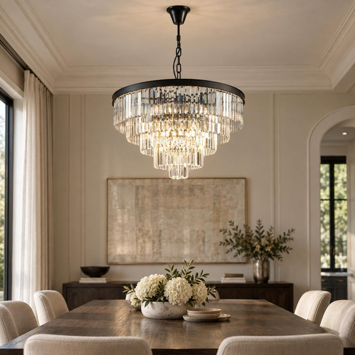 Modern Crystal Chandelier Hanging Light Fixture Metal Frame E12 Bulb Compatible Five or Seven Tiers