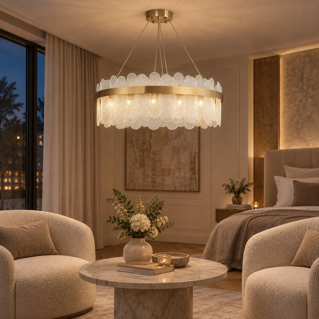 Modern Chandelier Light Adjustable Hanging Metal Frame with Clear Glass 14 Light Source G9 LED Compatible
