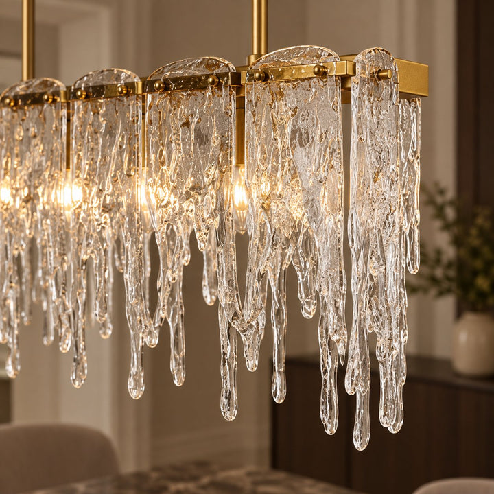 Modern Chandelier Adjustable Hanging Light Fixture Gold Metal Frame Seven Light Capacity