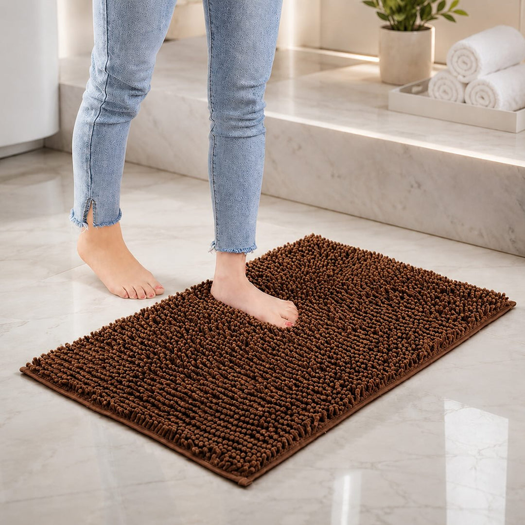 Modern Chenille Bath Mat Non-Slip Backing Memory Foam Padding Ultra-Absorbent Bathroom Mat