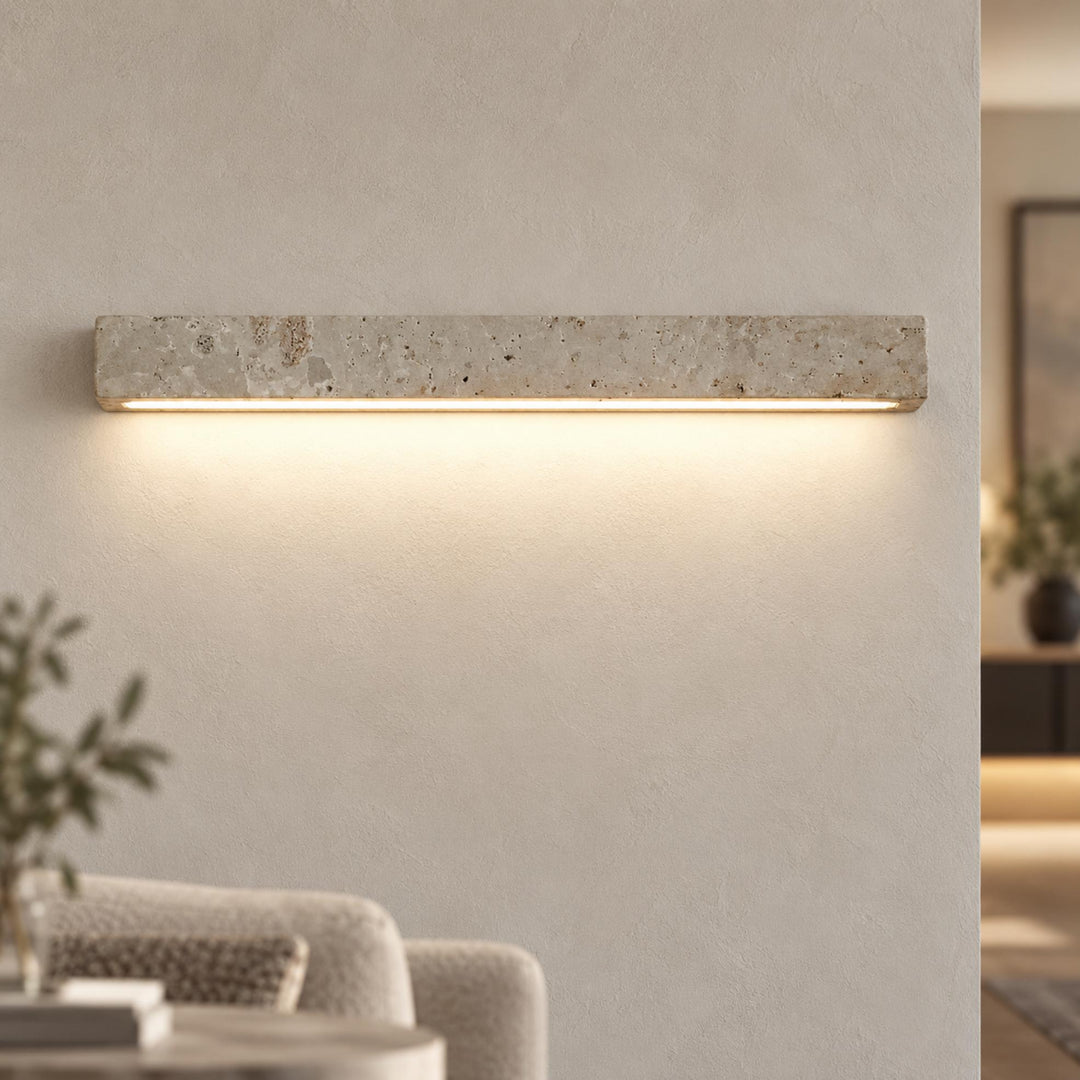 Minimalist Wall Light with Elongated Rectangular Design in Yellow Travertine and Integrated LED