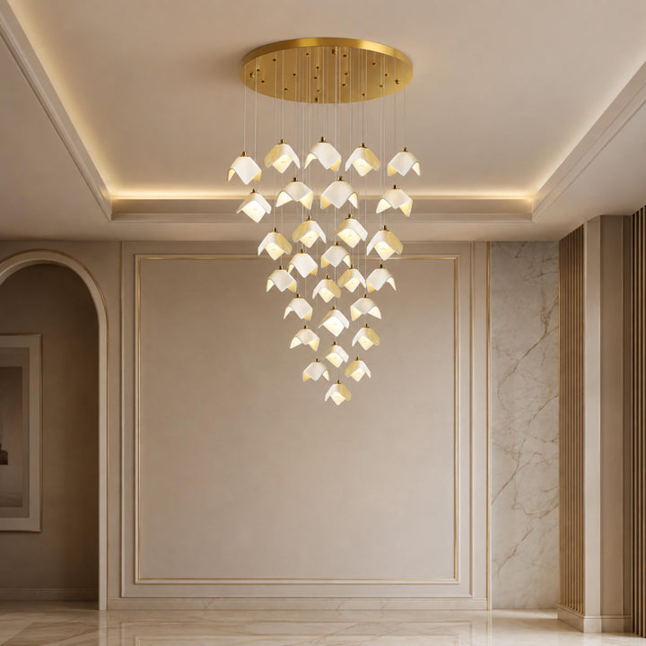 Modern Chandelier Ceiling Light Adjustable Gold Metal and Ceramic LED Fixture 7 to 64 Bulbs