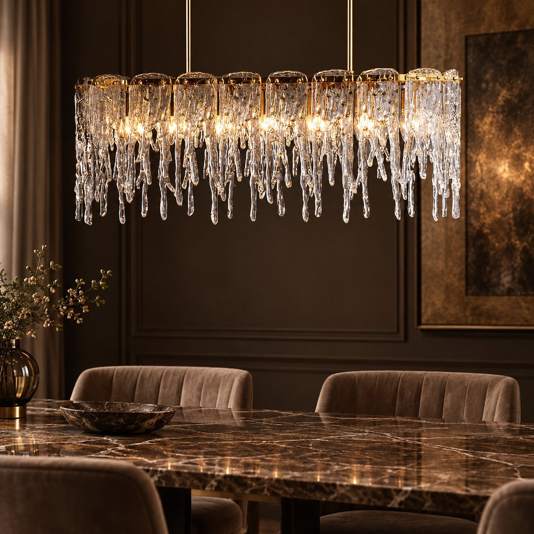 Modern Chandelier Adjustable Hanging Light Fixture Gold Metal Frame Seven Light Capacity