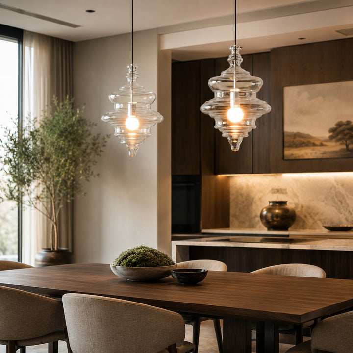 Modern Glass Pendant Light Adjustable Hanging LED Fixture for Kitchen Lighting