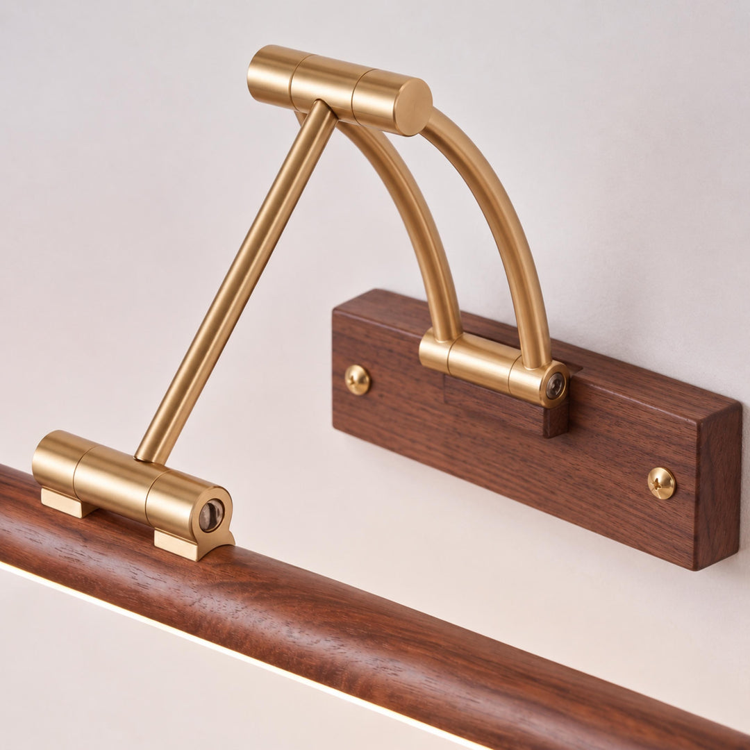 Walnut Linear Wall Light Adjustable LED Brass Fixture for Modern Indoor Spaces