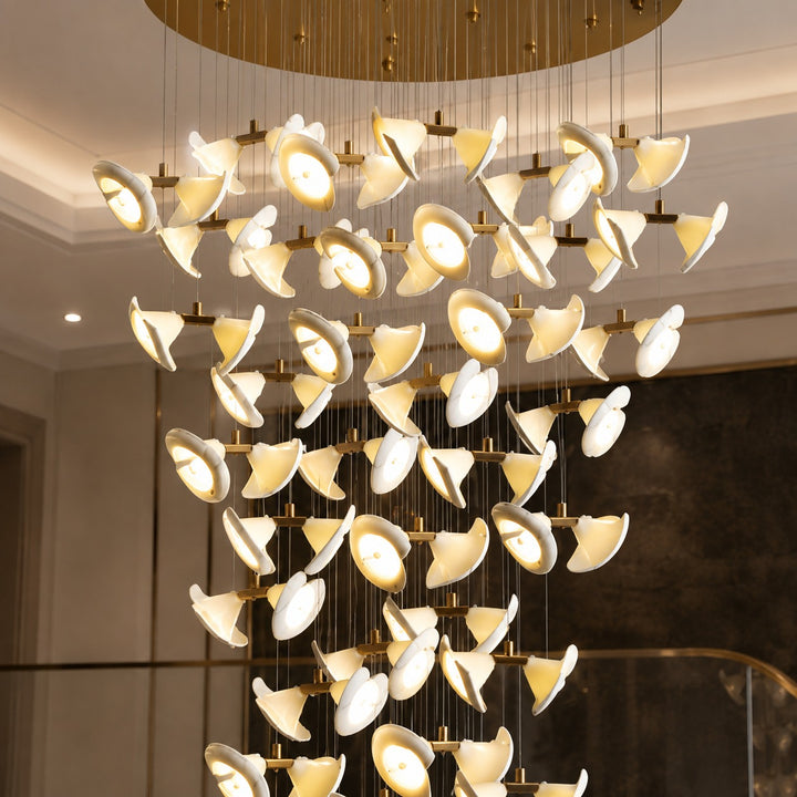 Modern Double Horn Chandelier Ceiling Light Iron and Ceramic Adjustable LED 14 to 128 Bulbs