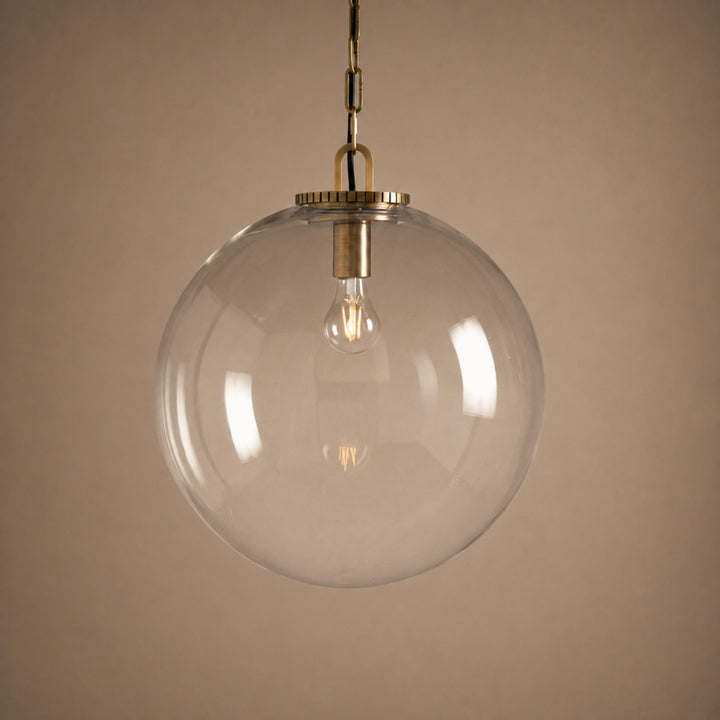 Modern Glass Globe Pendant Light with Chain – Brass or Bronze, Clear or Milk Glass