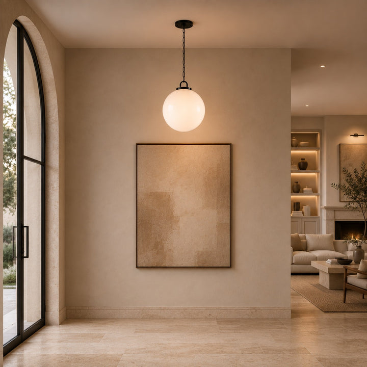 Modern Glass Globe Pendant Light with Chain – Brass or Bronze, Clear or Milk Glass