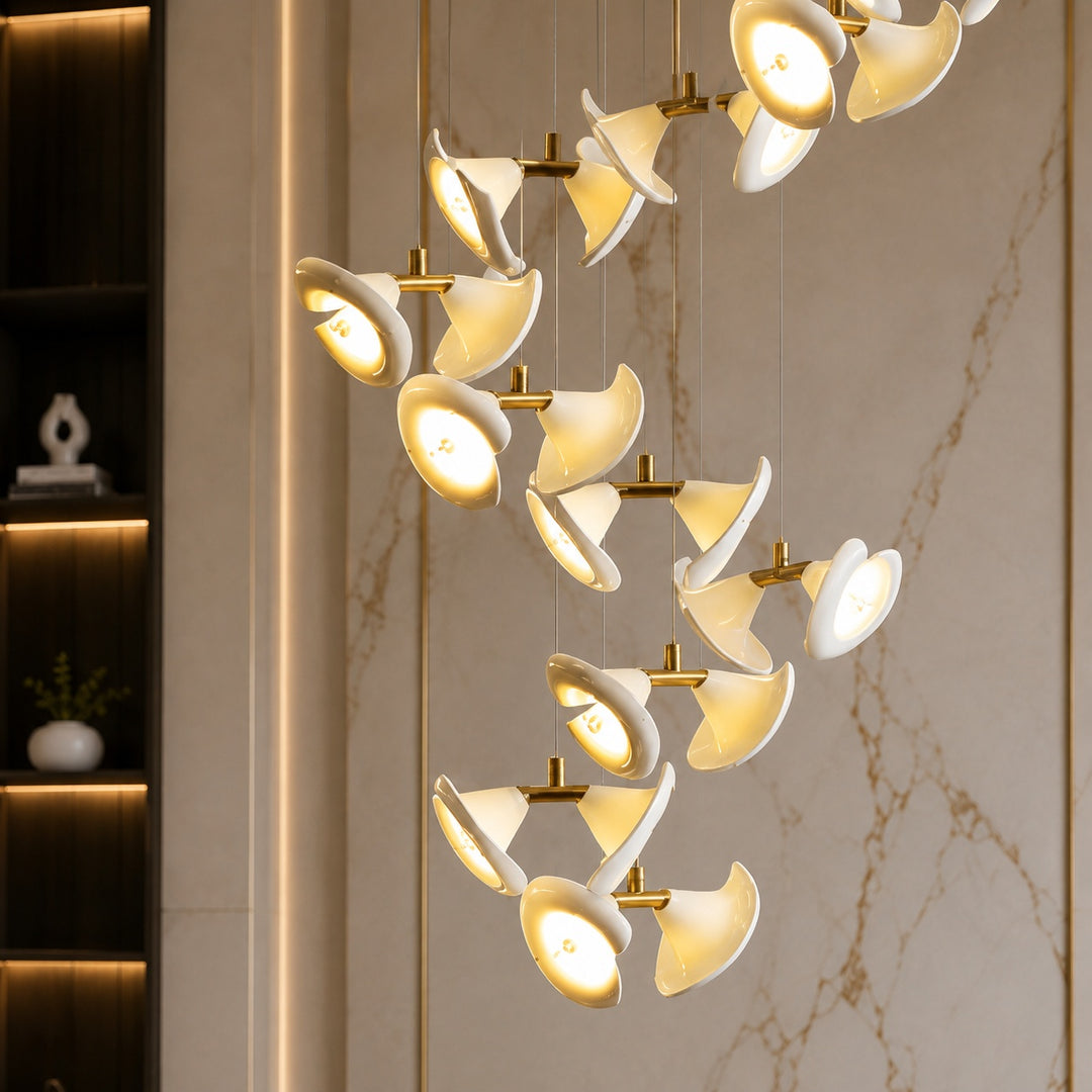 Modern Double Horn Chandelier Ceiling Light Iron and Ceramic Adjustable LED 14 to 128 Bulbs