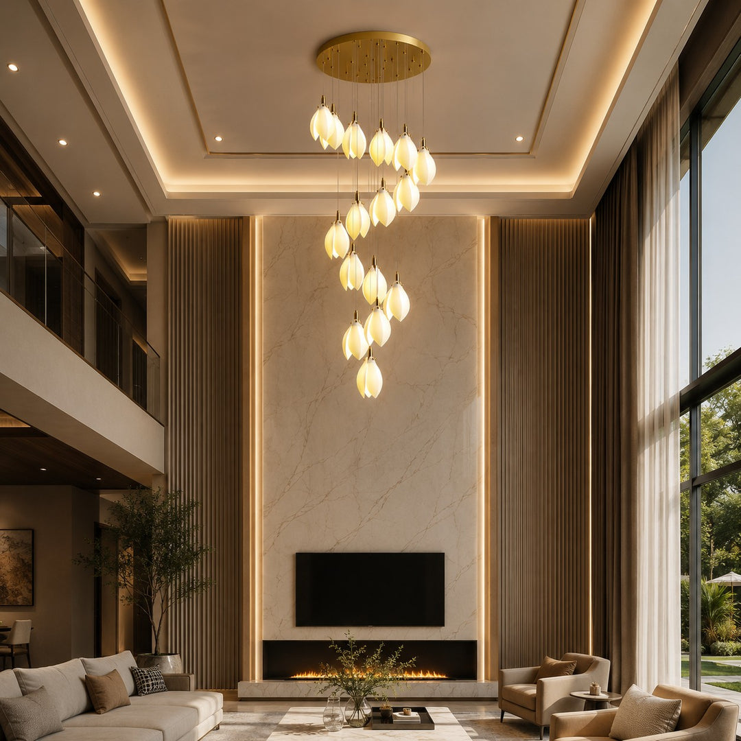 Modern Chandelier Ceiling Light Adjustable Hanging Metal and Ceramic LED Compatible 7 to 64 Lights