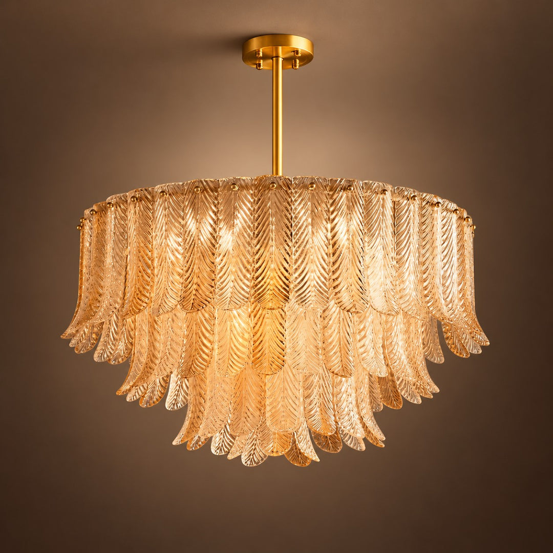 Modern Flush Mount Ceiling Light with Metal Frame and Amber Glass LED Illumination