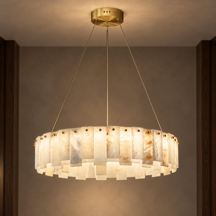 Modern Chandelier Light Ceiling Mounted Alabaster Glass with LED Illumination for Dining Room