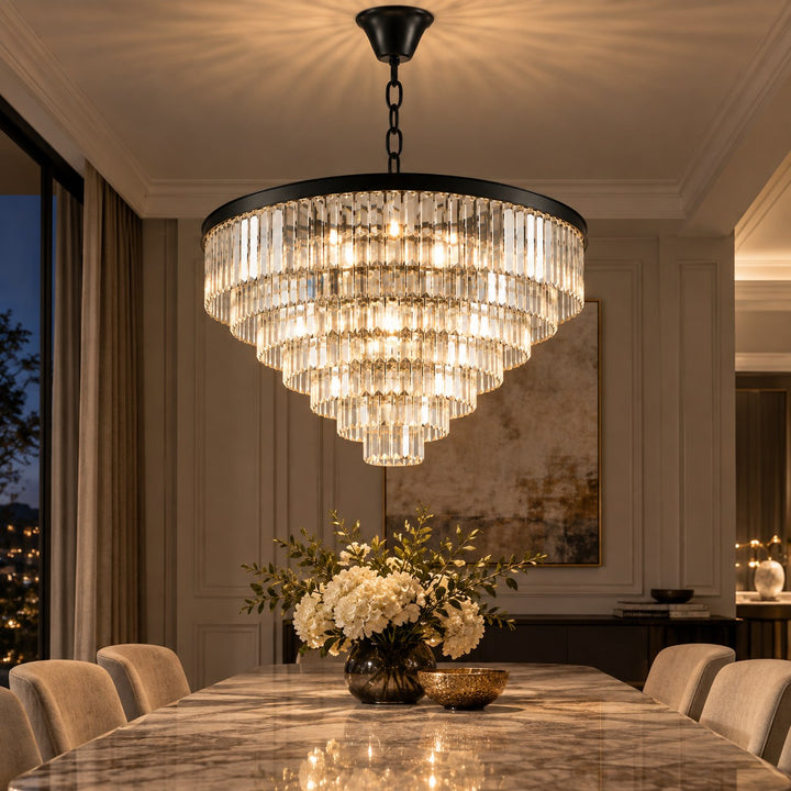 Modern Crystal Chandelier Hanging Light Fixture Metal Frame E12 Bulb Compatible Five or Seven Tiers