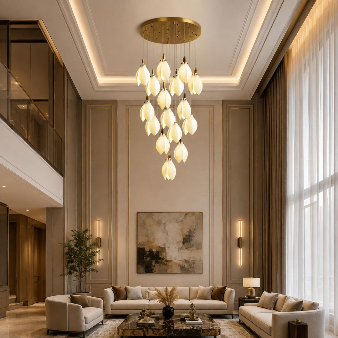 Modern Chandelier Ceiling Light Adjustable Hanging Metal and Ceramic LED Compatible 7 to 64 Lights