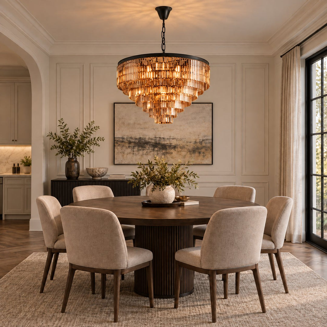 Modern Crystal Chandelier Hanging Light Fixture Metal Frame E12 Bulb Compatible Five or Seven Tiers