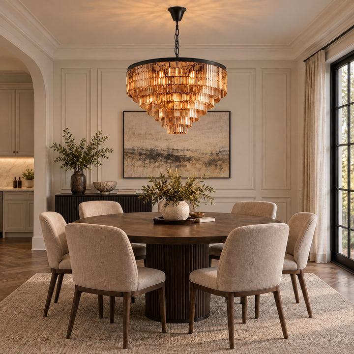 Modern Crystal Chandelier Hanging Light Fixture Metal Frame E12 Bulb Compatible Five or Seven Tiers