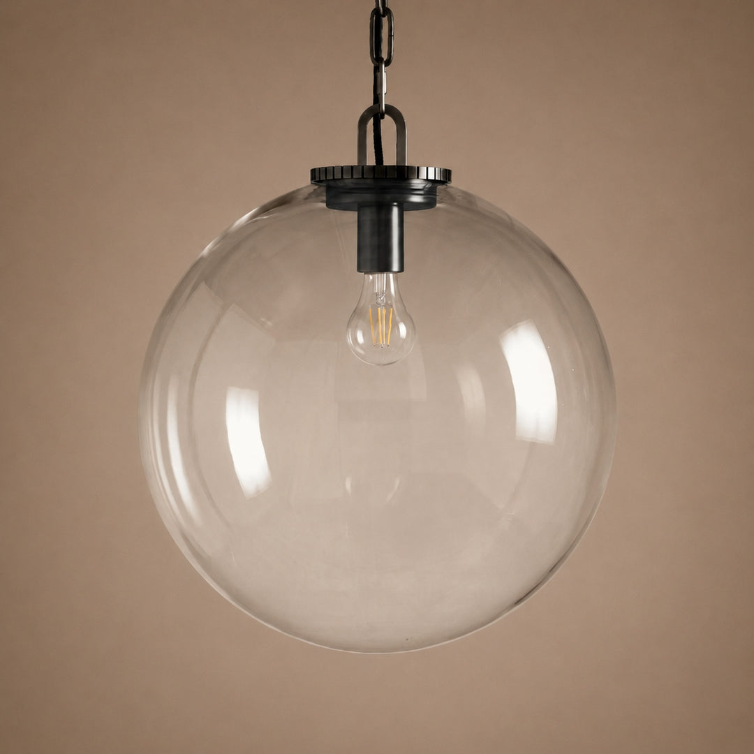 Modern Glass Globe Pendant Light with Chain – Brass or Bronze, Clear or Milk Glass