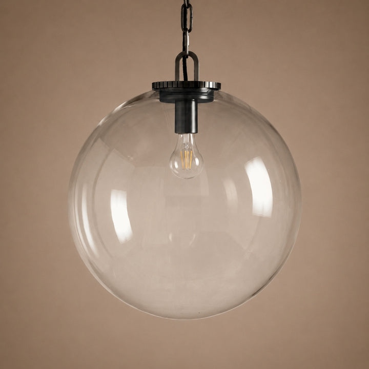 Modern Glass Globe Pendant Light with Chain – Brass or Bronze, Clear or Milk Glass