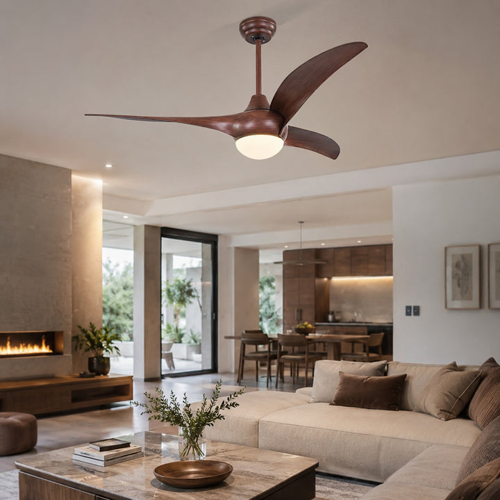 Contemporary 52 Inch Ceiling Fan with Lights Flush Mount Metal and Glass LED Dimmable DC Motor