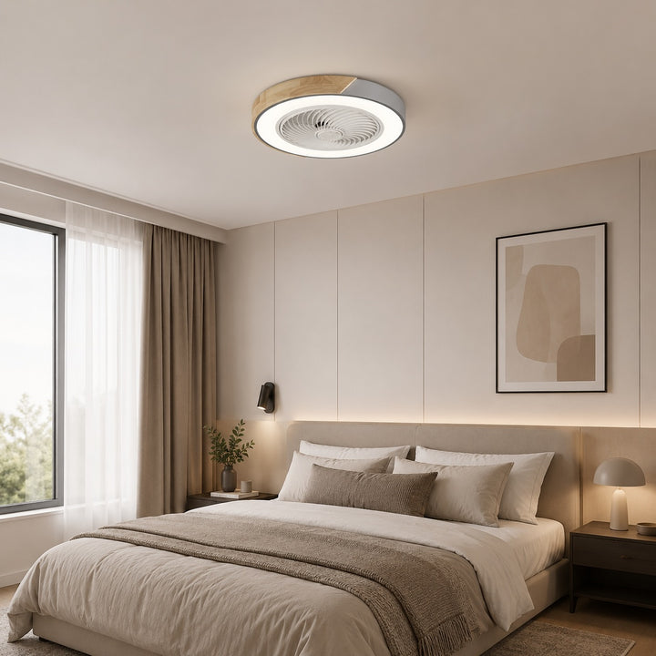 Modern Bladeless Ceiling Fan with Lights Flush Mount Iron Frame LED Dimmable Color Temperature