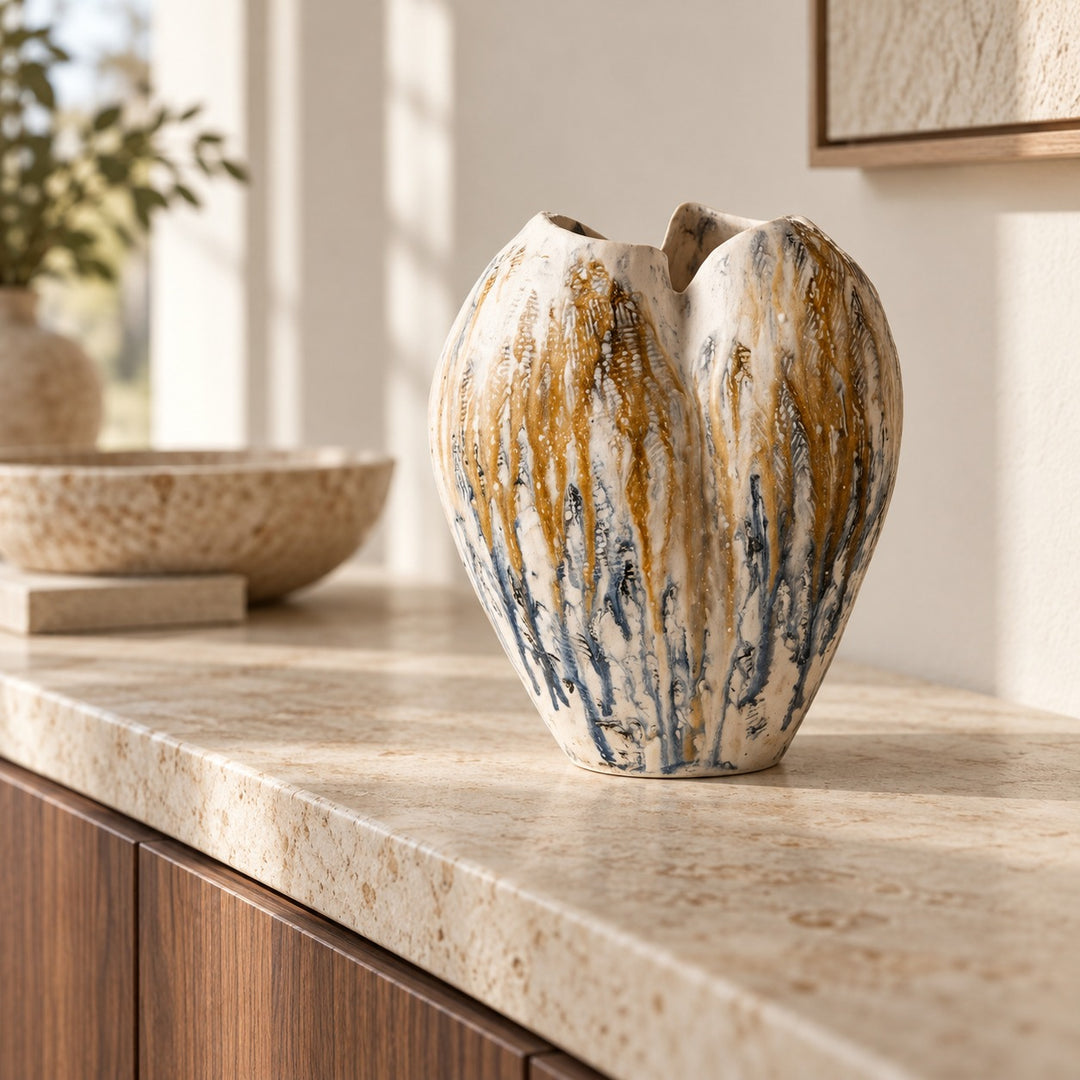 Handcrafted Earth-Tone Ceramic Vase Sculptural Design Decorative Vessel for Floral Arrangements 30cm