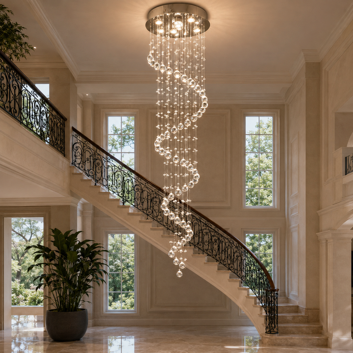 Modern Crystal Chandelier Hanging Light Fixture K9 Glass Adjustable 5 to 9 Lights