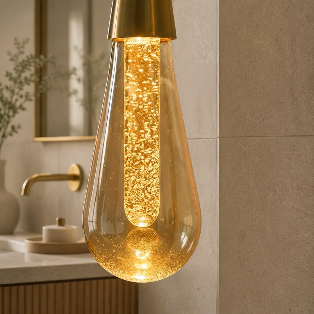 Modern Adjustable Pendant Light Hanging Chrome-Plated Iron and Crystal LED Fixture