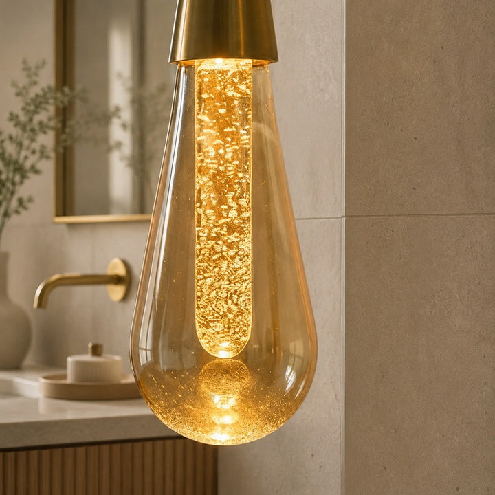 Modern Adjustable Pendant Light Hanging Chrome-Plated Iron and Crystal LED Fixture
