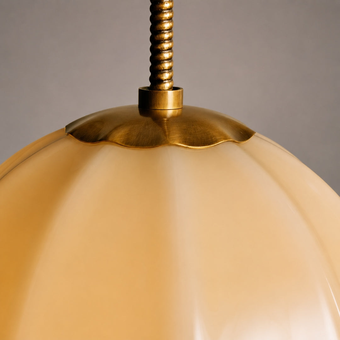 Modern Ribbed Opal Glass Globe Pendant Light Brass Hanging Fixture Adjustable Height for Kitchen Island Dining Room